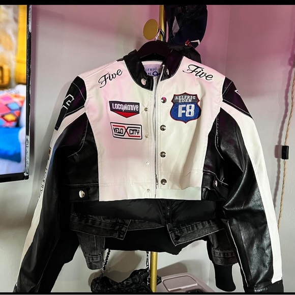Aelfric Eden Womens Leather Jacket Cropped Motorcycle Biker Bomber Racing Jacket - Picture 4 of 10